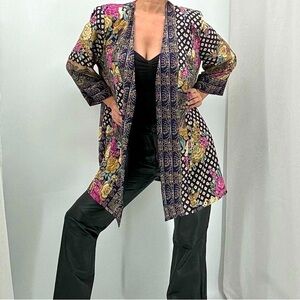 Vintage 90’s Patchwork Floral Paisley Mixed Print Structured Rayon Kimono Jacket
